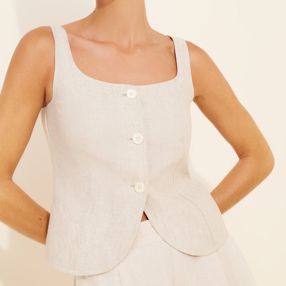 Alex Mill Luna Linen Vest Women’s Large Natural Beige Button Front Minimalist - Picture 1 of 8